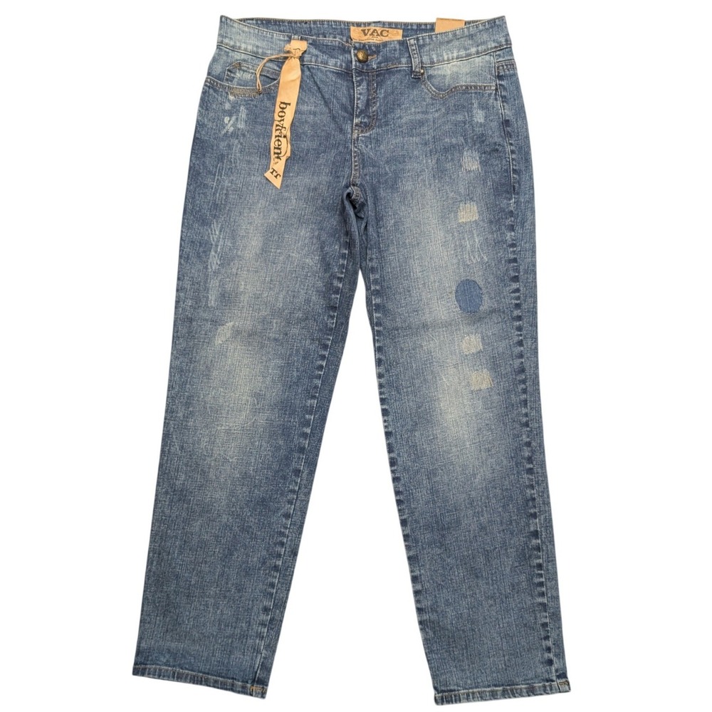 NWT Nine West Vintage America Boyfriend Jeans Womens 12/30 Blue Distressed Denim